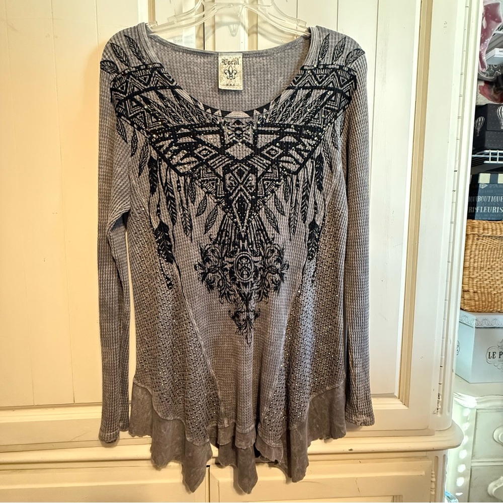 Vocal Gray Long Sleeve with Black Tribal Design